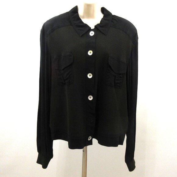 Carole Little Sweater Womens Sz 14 Ribbed Front Moto Jacket Cropped Button Black - Picture 1 of 10